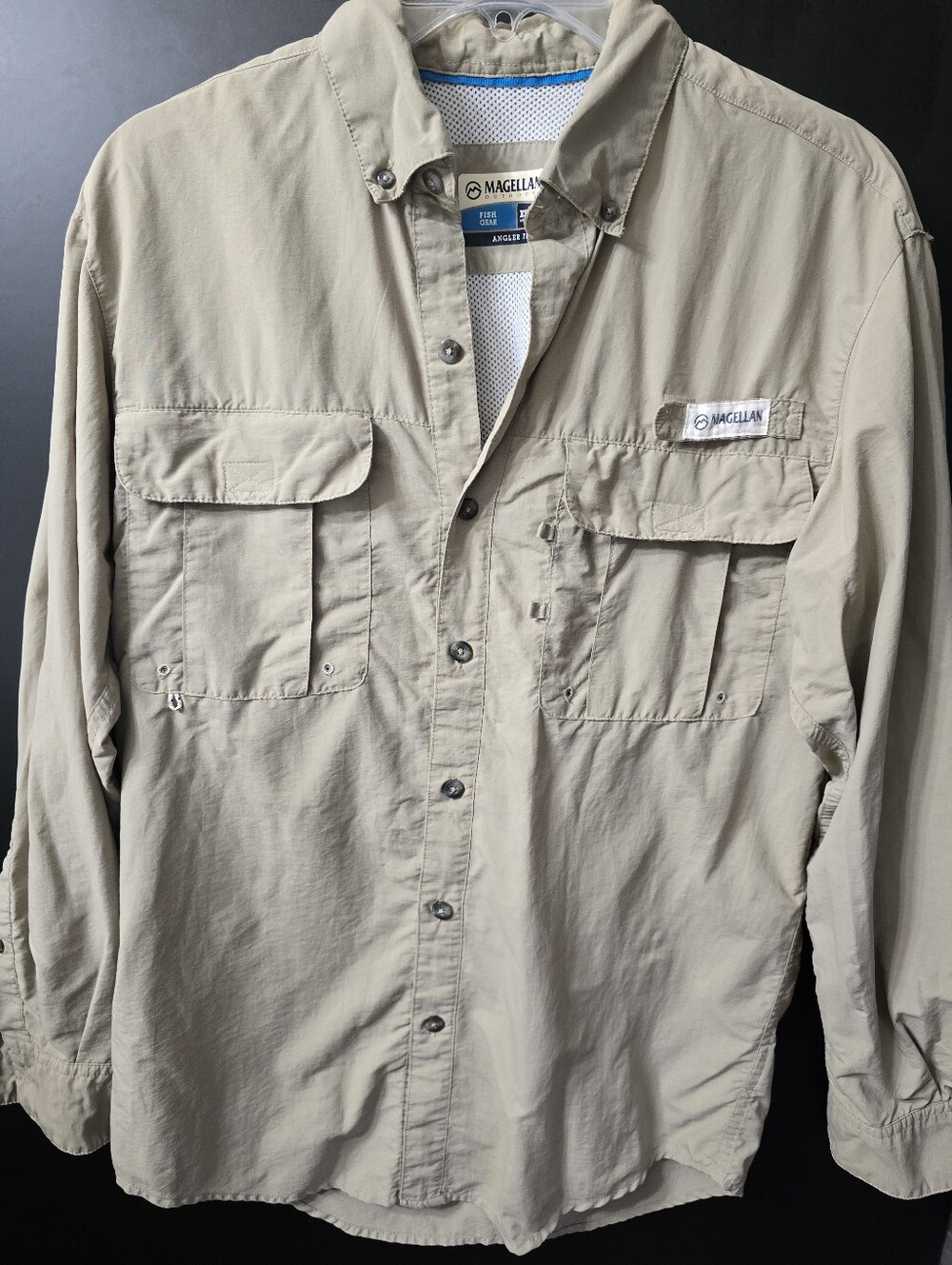 Magellan Outdoors Men's Long-Sleeve Fishing Shirt in Khaki Xs